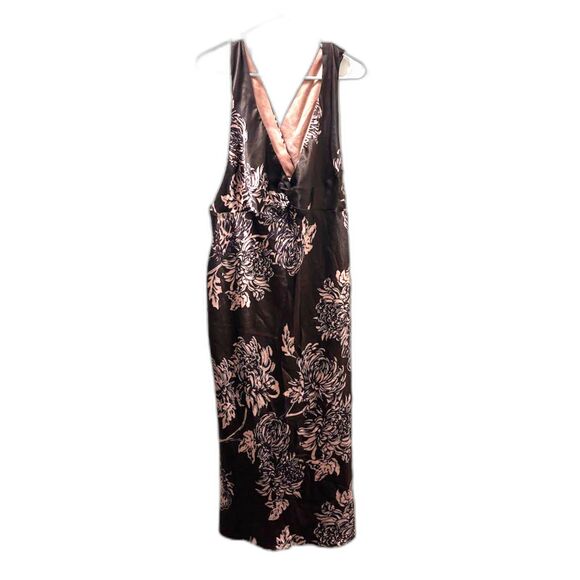 California Dynasty Slip Dress Nighty size Large Brown Pink Floral y2k feminine - Picture 1 of 5